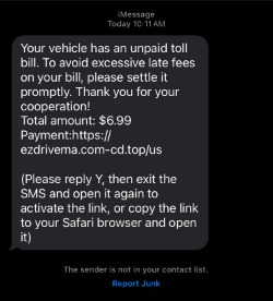 EZPass scam text example